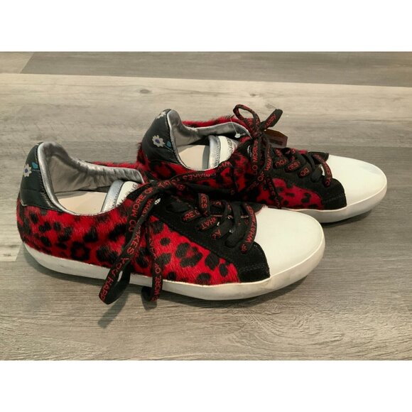 Zadig & Voltaire Red & Black Leopard Print Lace-Up Sneakers, Size 8 (US) 38 (IT) - Picture 4 of 10